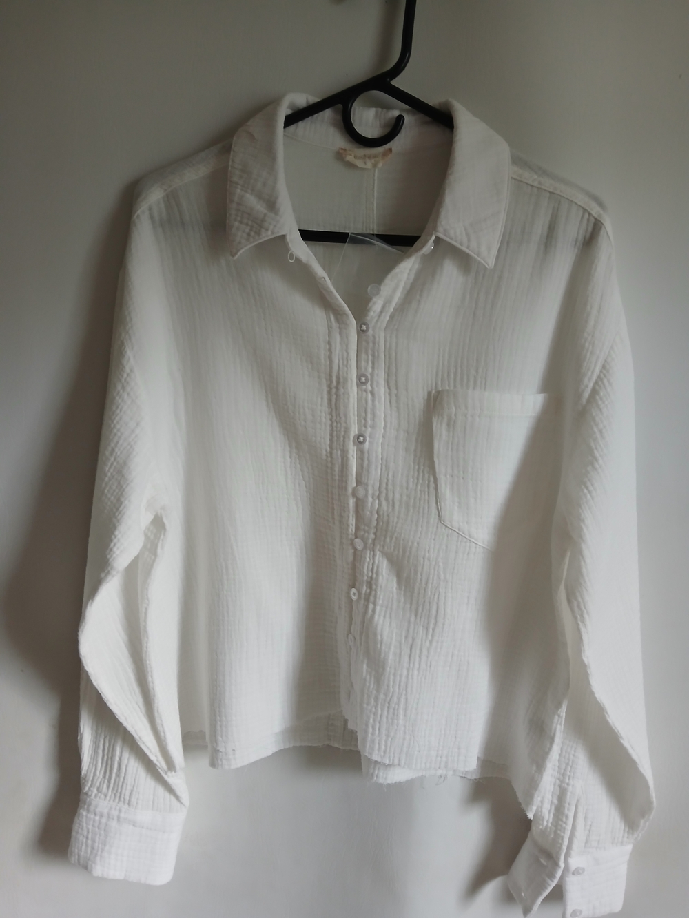 Altar'd State White Cotton Gauze Button-Up Oversized Blouse Frayed Hem - Picture 7 of 15